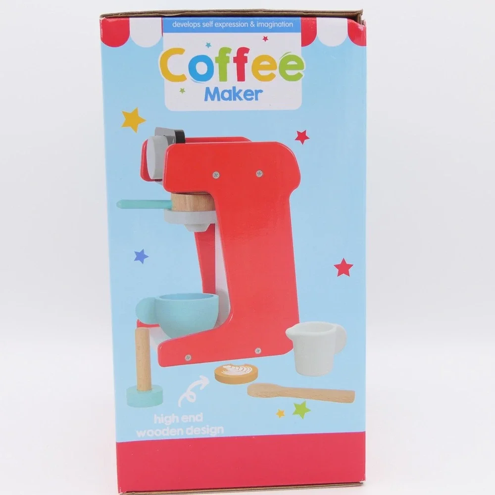 PlayRight Coffee Maker Wooden Toy Set w/ Removable Coffee Filter 7 Pcs Ages 2+